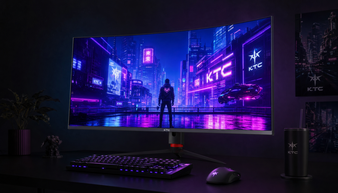 Gaming monitor displaying vivid high-contrast content in a dark room, illustrating how deep blacks enhance perceived color saturation