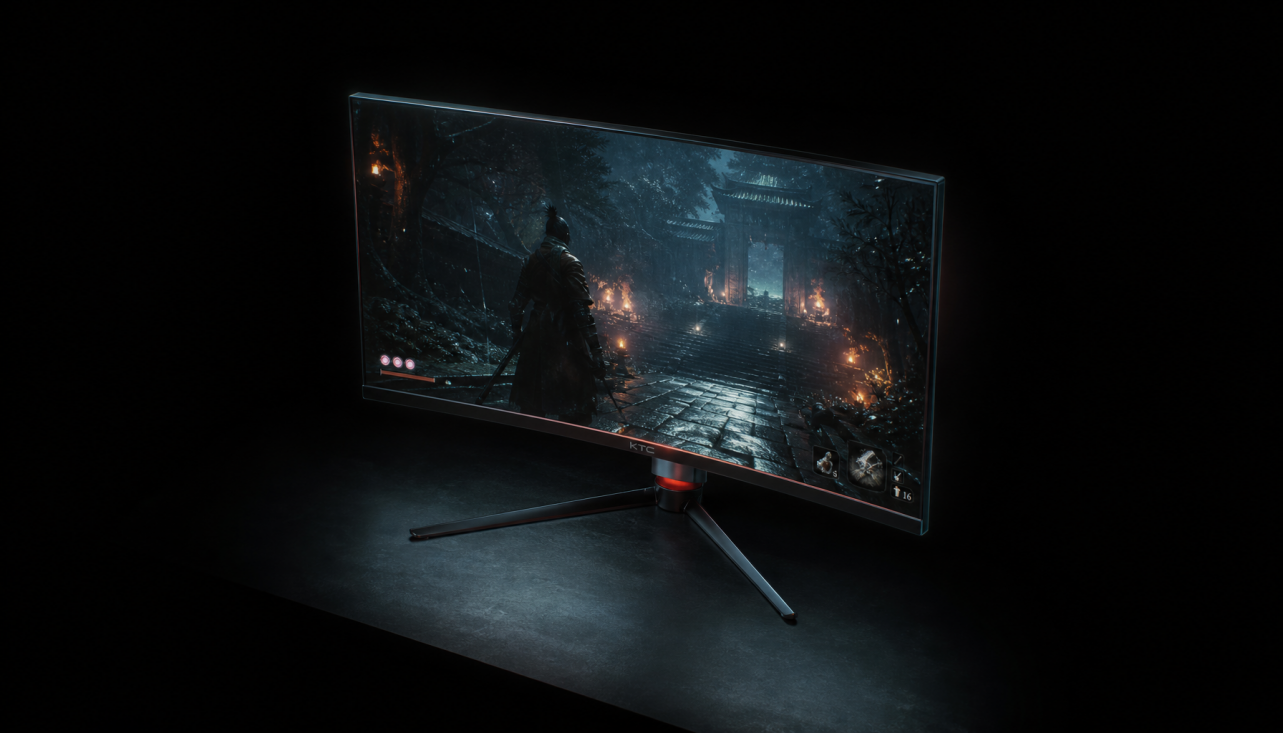 Gaming monitor in a dark room showing subtle backlight glow around the bezel edges