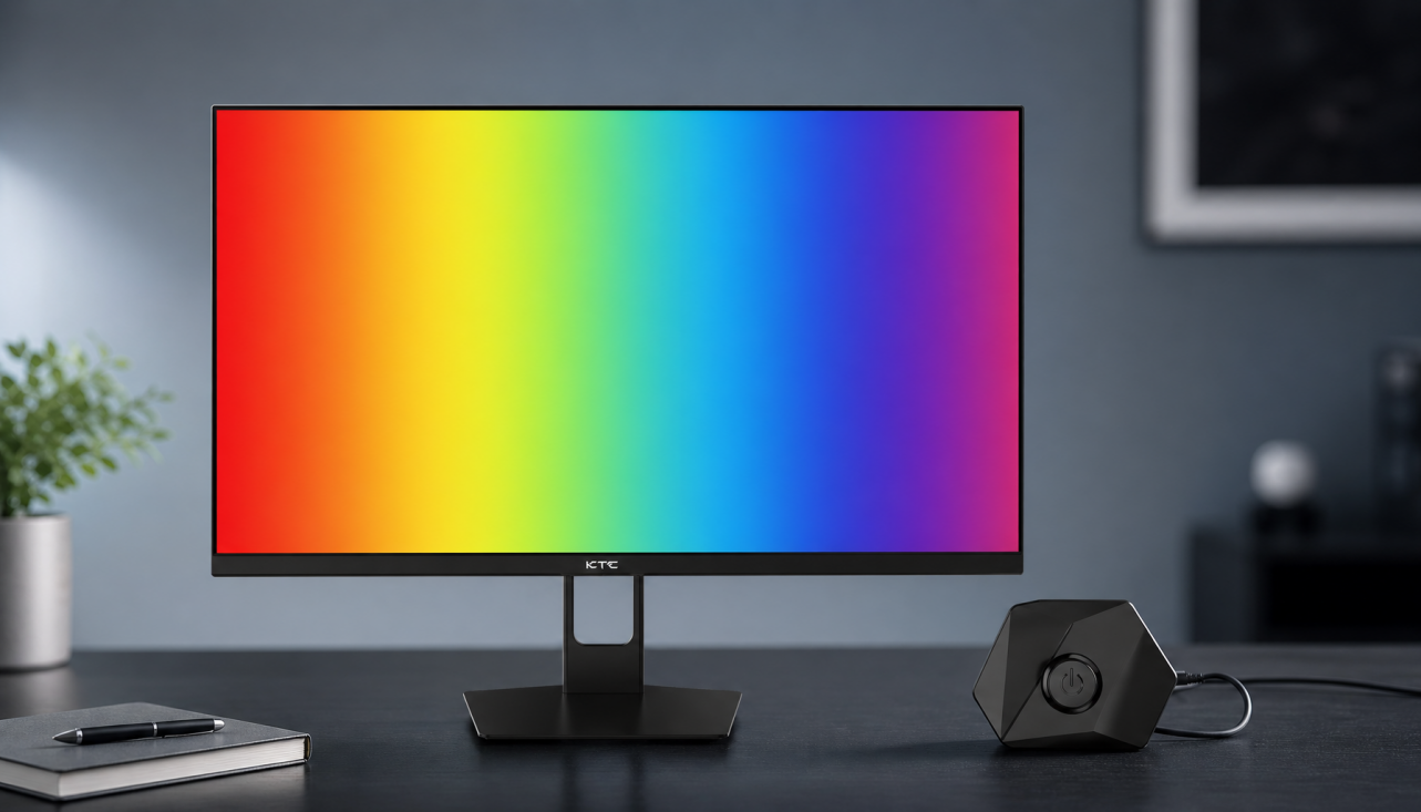 Gaming monitor with color calibration setup showing display hardware calibration workflow