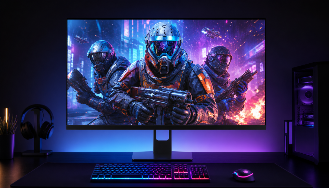 Gaming monitor with variable refresh rate technology showing smooth adaptive sync display