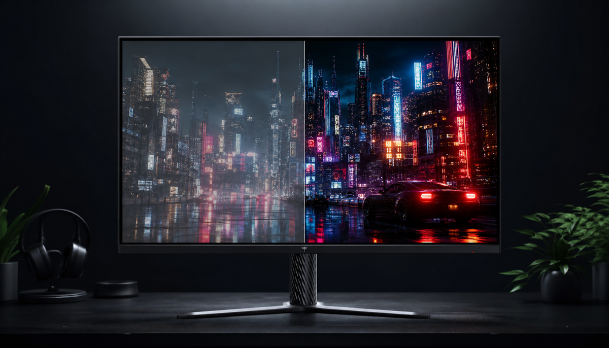 HDR vs SDR compression artifacts visible on a gaming monitor display