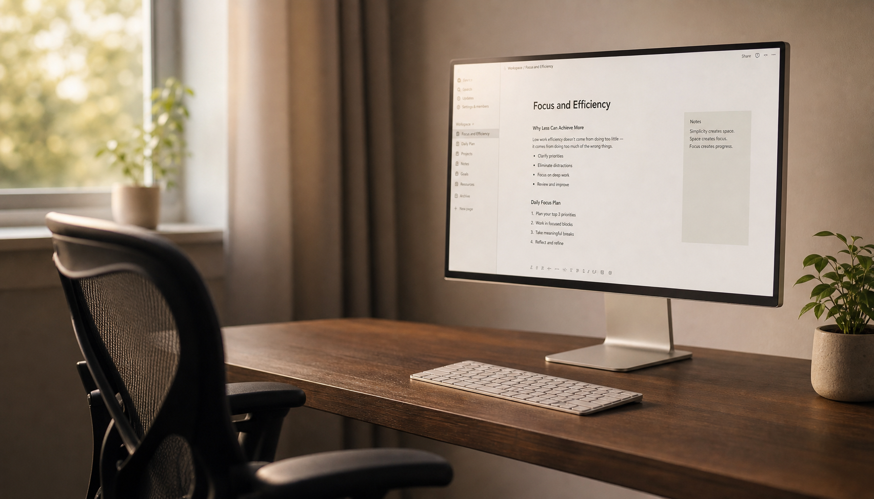 Home office desk with monitor positioned at proper arm’s length viewing distance to reduce eye strain