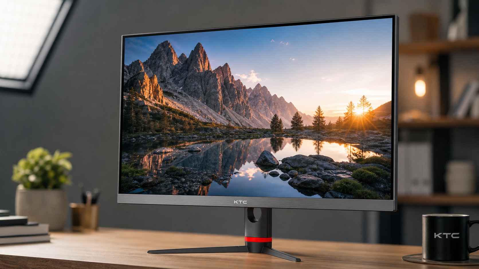 KTC LCD monitor displaying a high-contrast image on a clean desk, illustrating how the backlight layer produces brightness and color