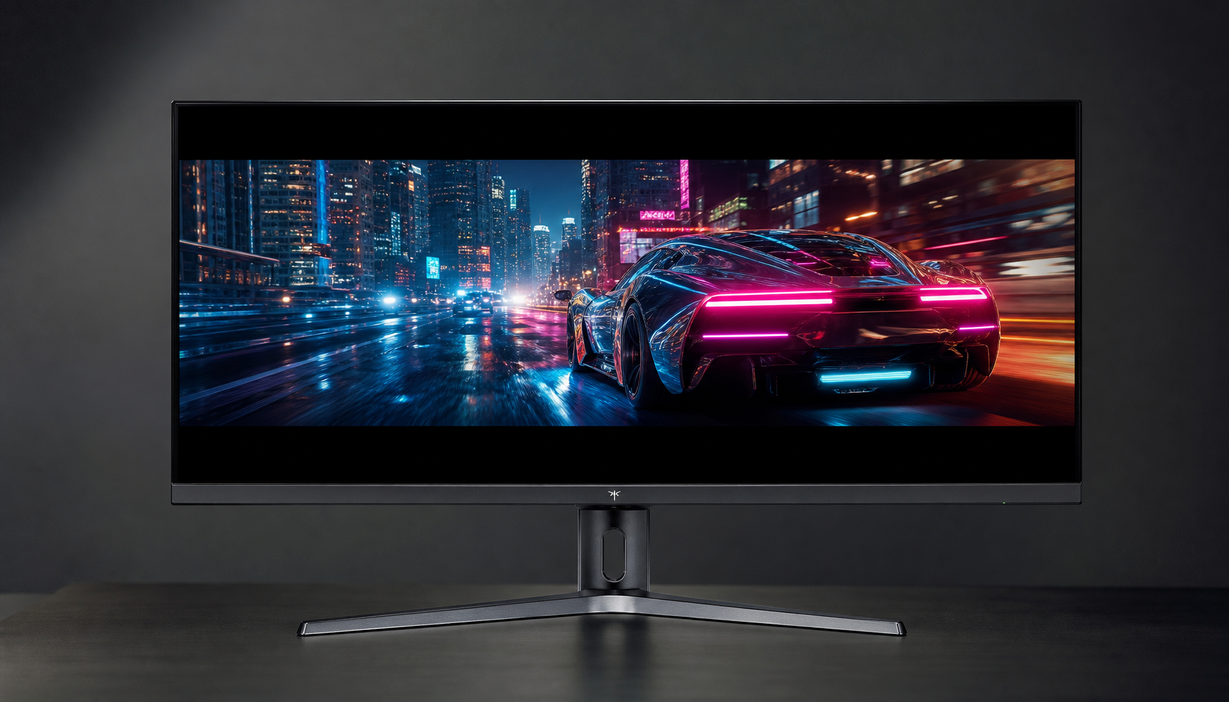 Mini LED gaming monitor displaying deep contrast HDR content with precisely controlled local dimming zones on a dark desk