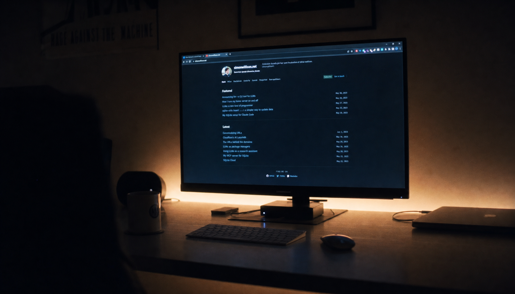 Monitor glowing in a dark room at night, showing high contrast between screen brightness and the surrounding environment