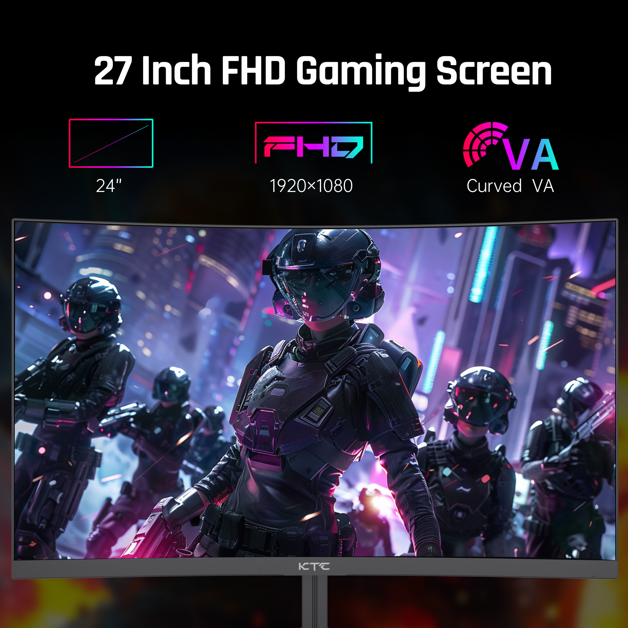KTC 27 inch FHD gaming screen with curved VA display, perfect for esports
