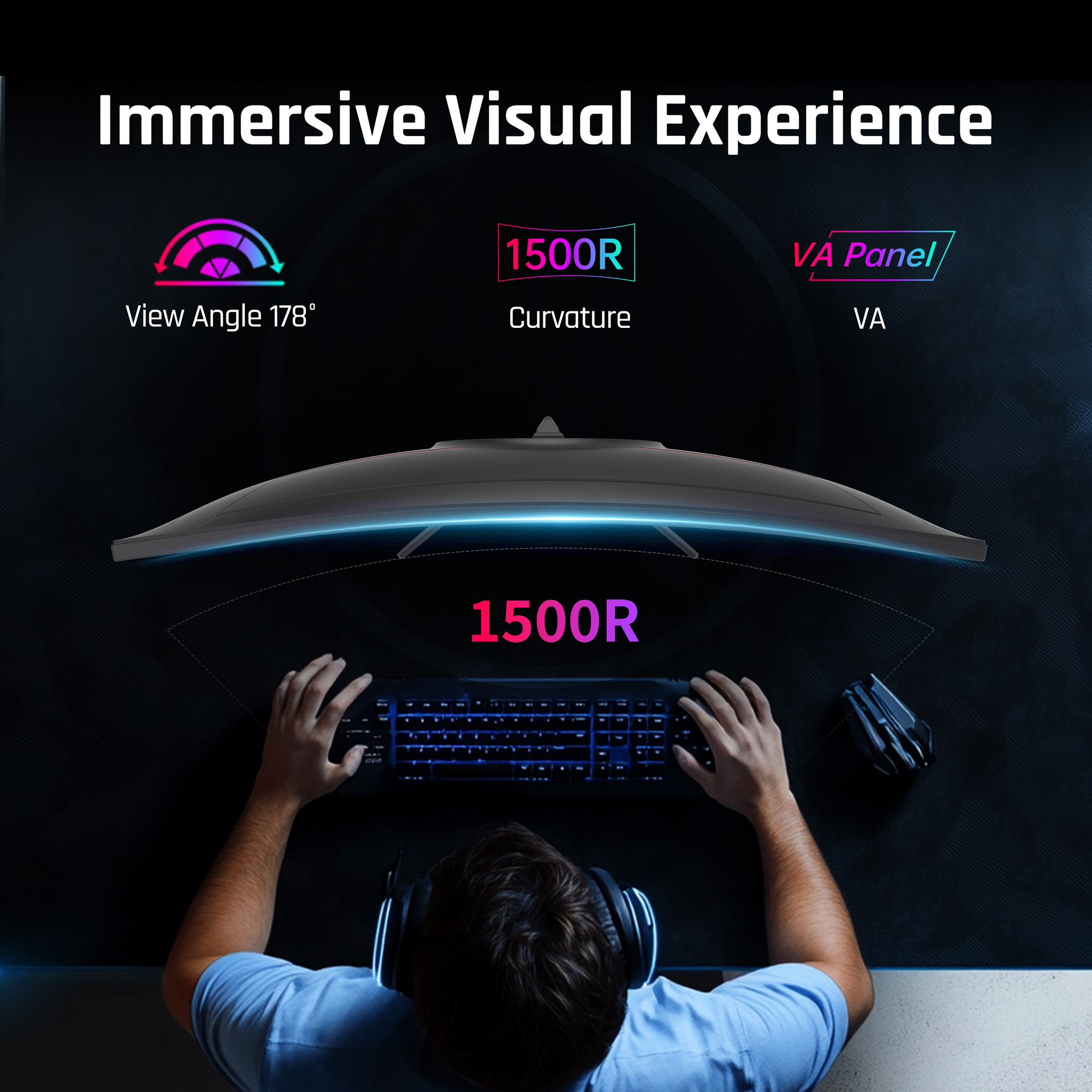 KTC gaming monitor: immersive visual experience with 1500R curved screen for esports gaming