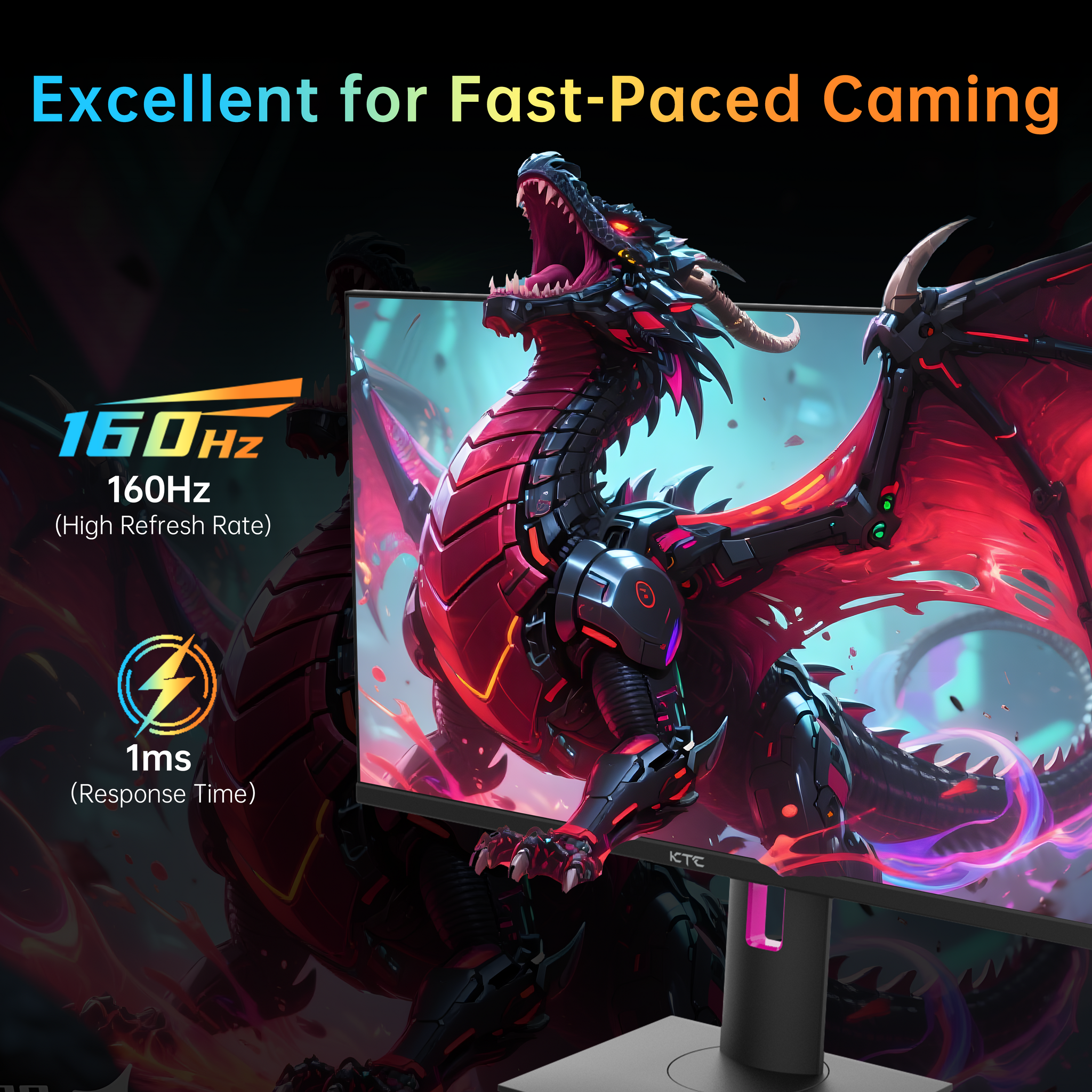 KTC gaming monitor optimized for fast-paced gaming featuring 160Hz refresh rate and 1ms response time