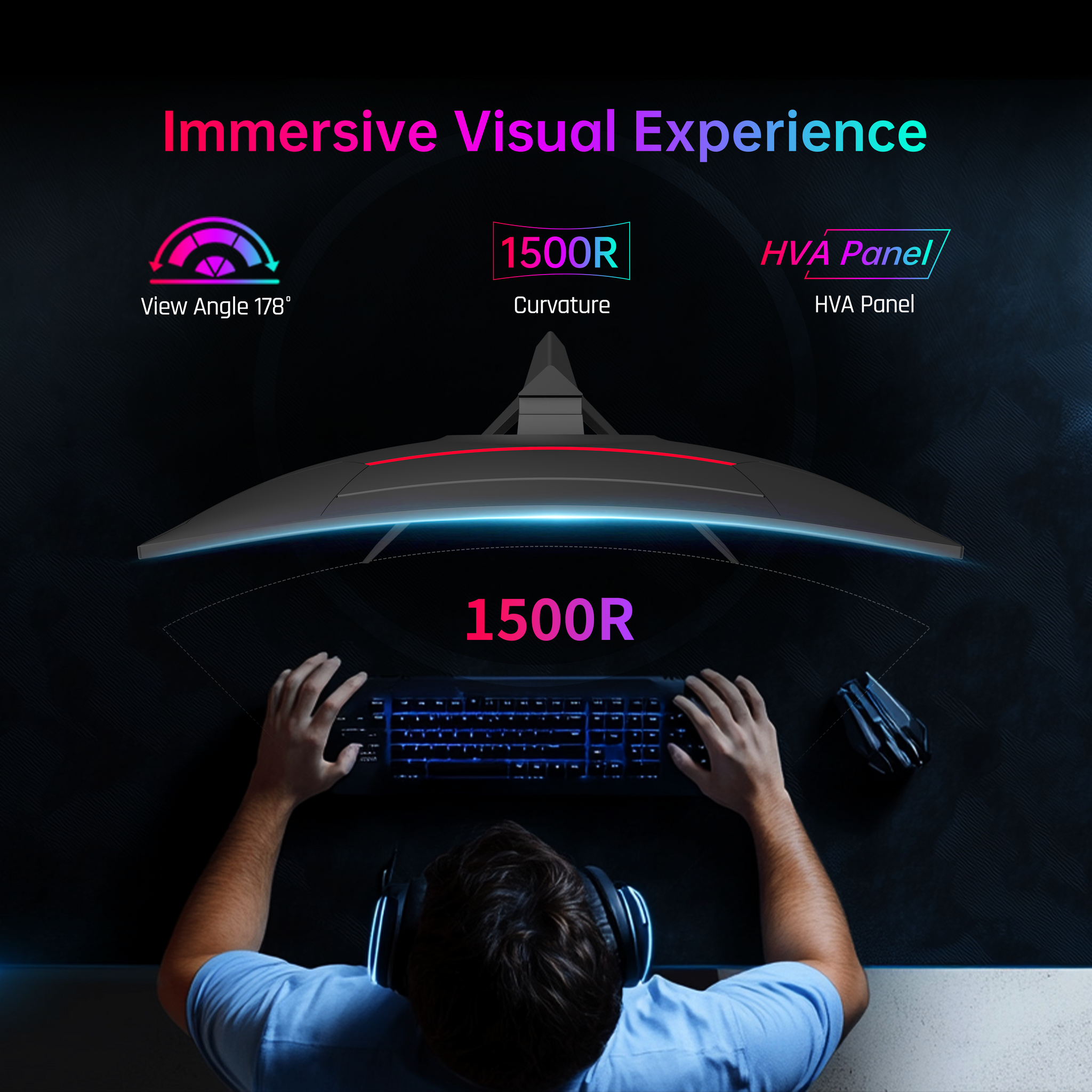 KTC 32-inch gaming monitor showcasing 1500R curvature, immersive visual experience for esports players, HVA Panel