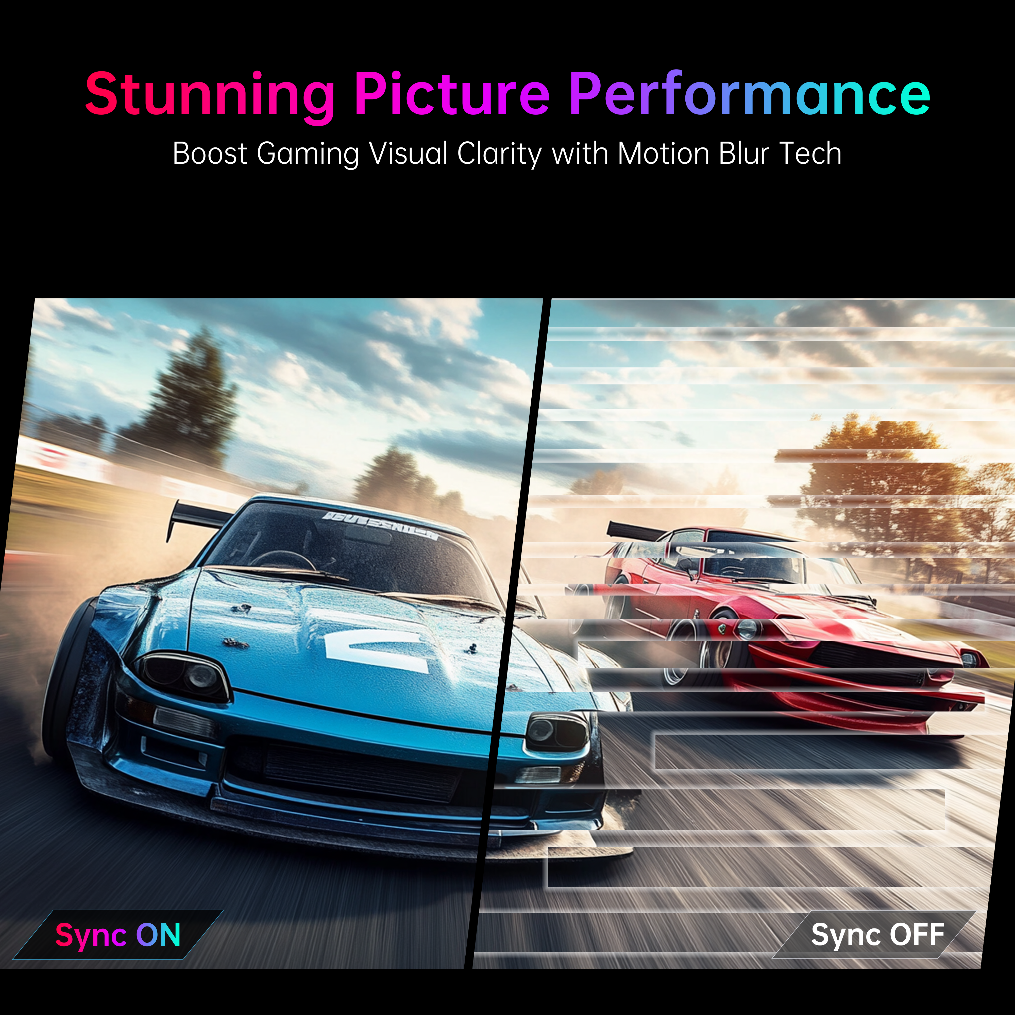 KTC 32" Gaming Monitor: Stunning picture quality comparison with motion blur technology for esports players, Sync ON vs. OFF.