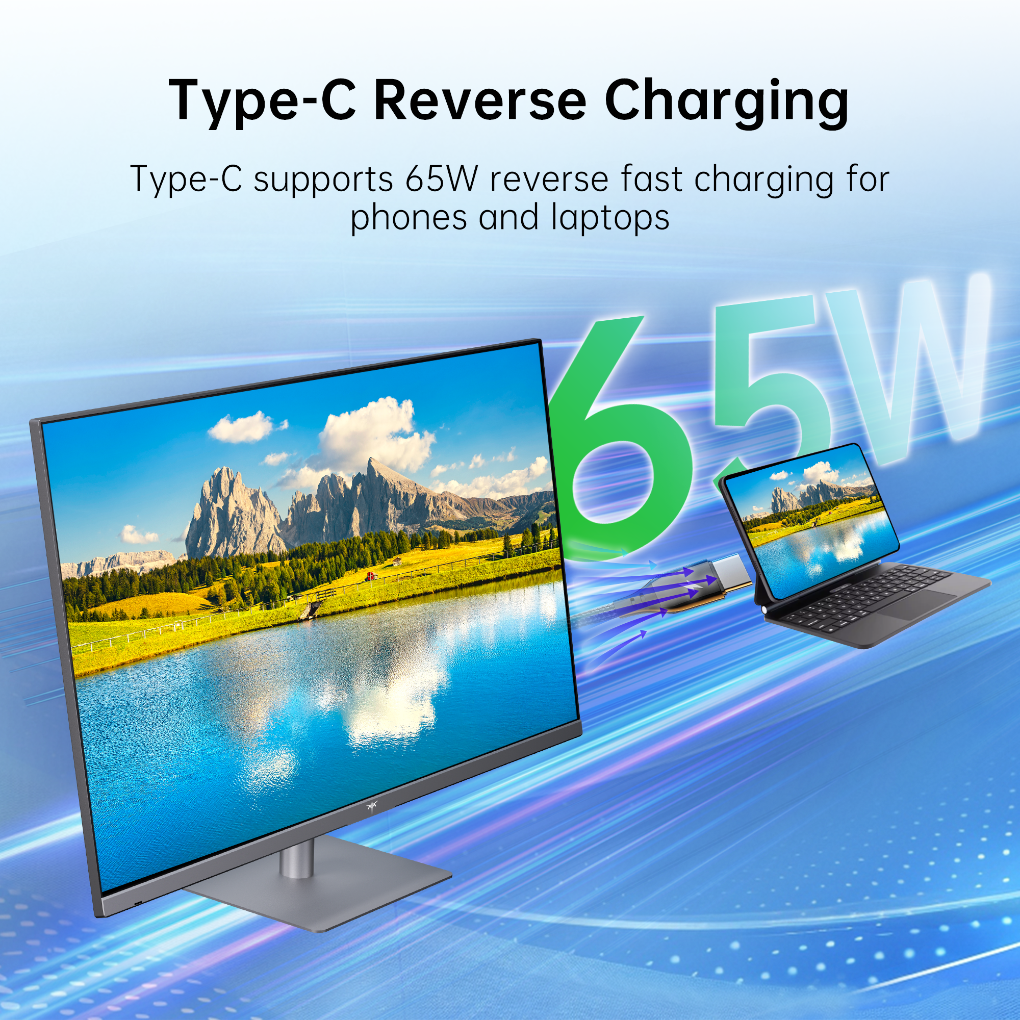 KTC 4K Smart Monitor with 65W Type-C Reverse Charging for phones and laptops.