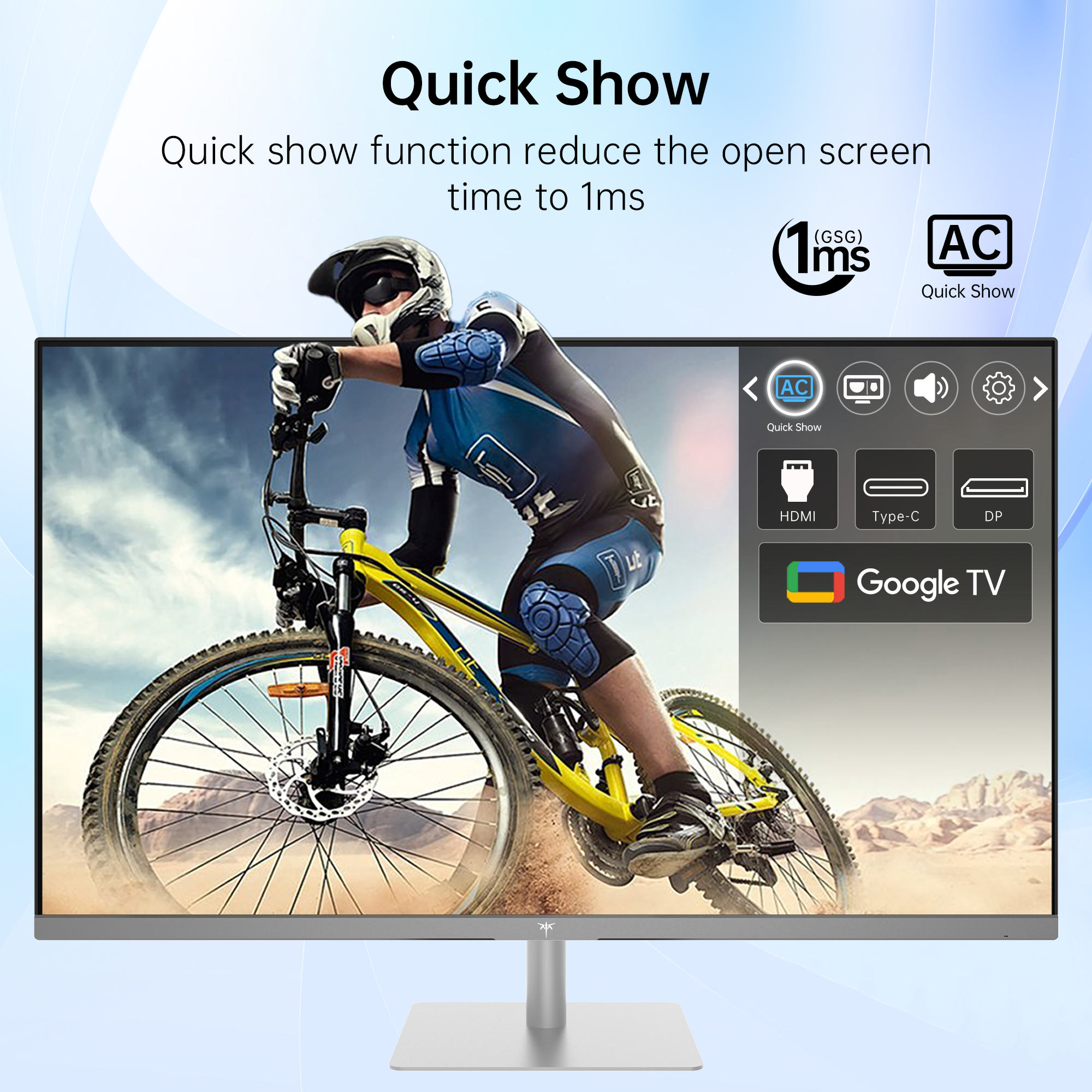 KTC 4K Smart Monitor with Quick Show and Google TV featuring HDMI, Type-C, and DP ports