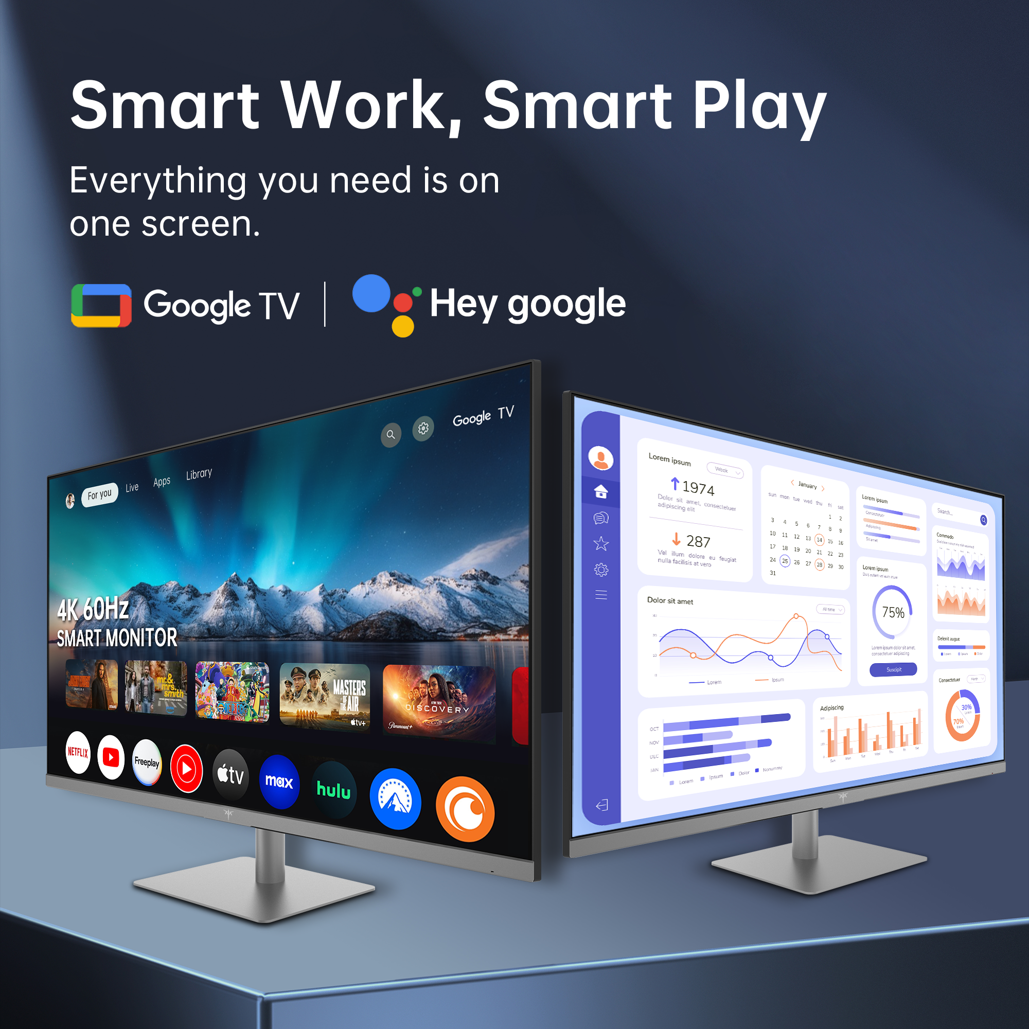 KTC 4K Smart Monitor with Google TV interface and streaming apps, Smart Work Smart Play
