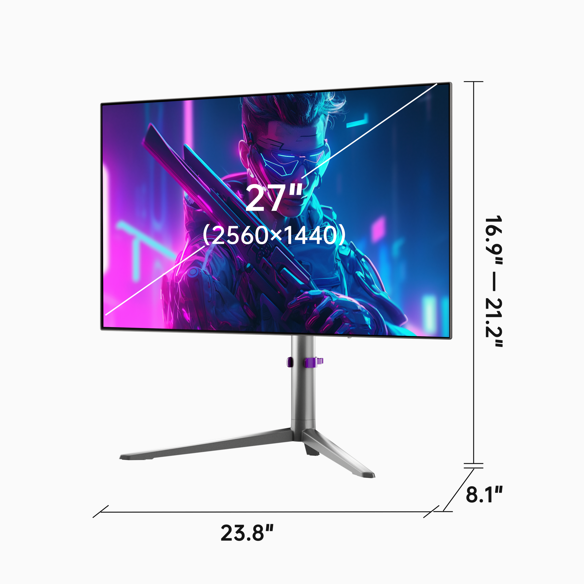KTC 27-inch OLED gaming monitor with QHD resolution, perfect for esports, shown with dimensions