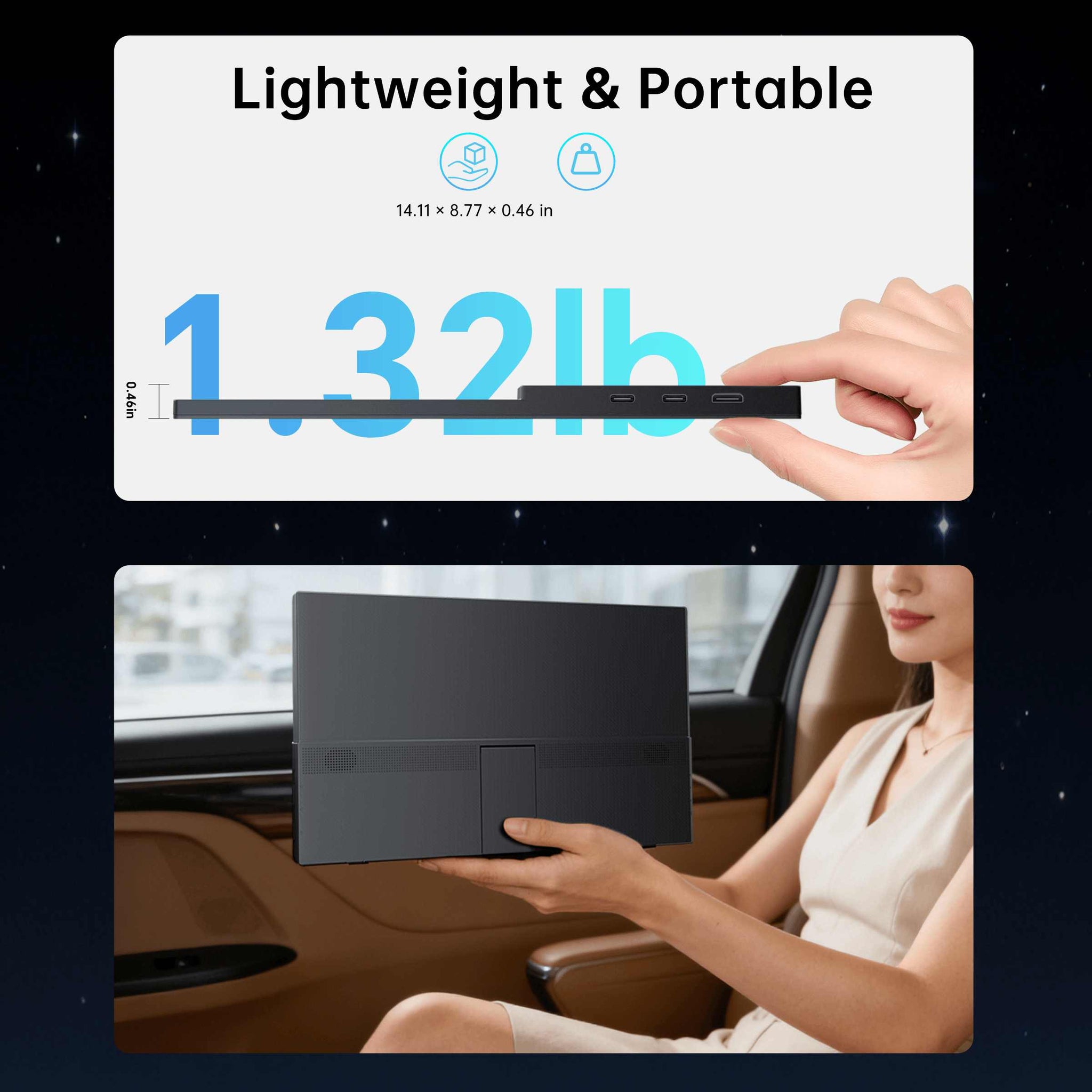 KTC 15.6-inch FHD portable monitor with built-in speakers, HDMI and USB-C ports