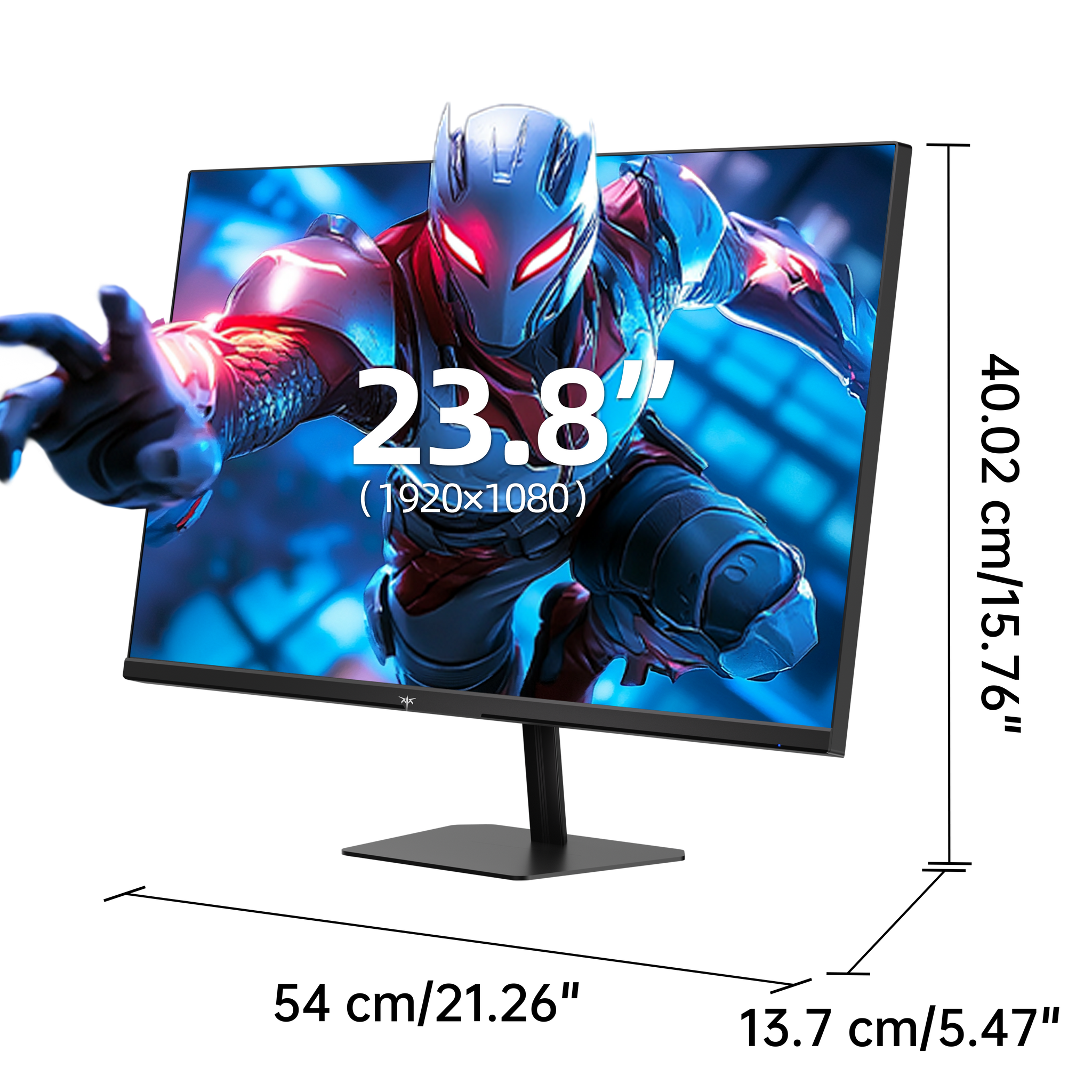 KTC 23.8 inch gaming monitor displaying a gamer-focused graphic with a sleek stand