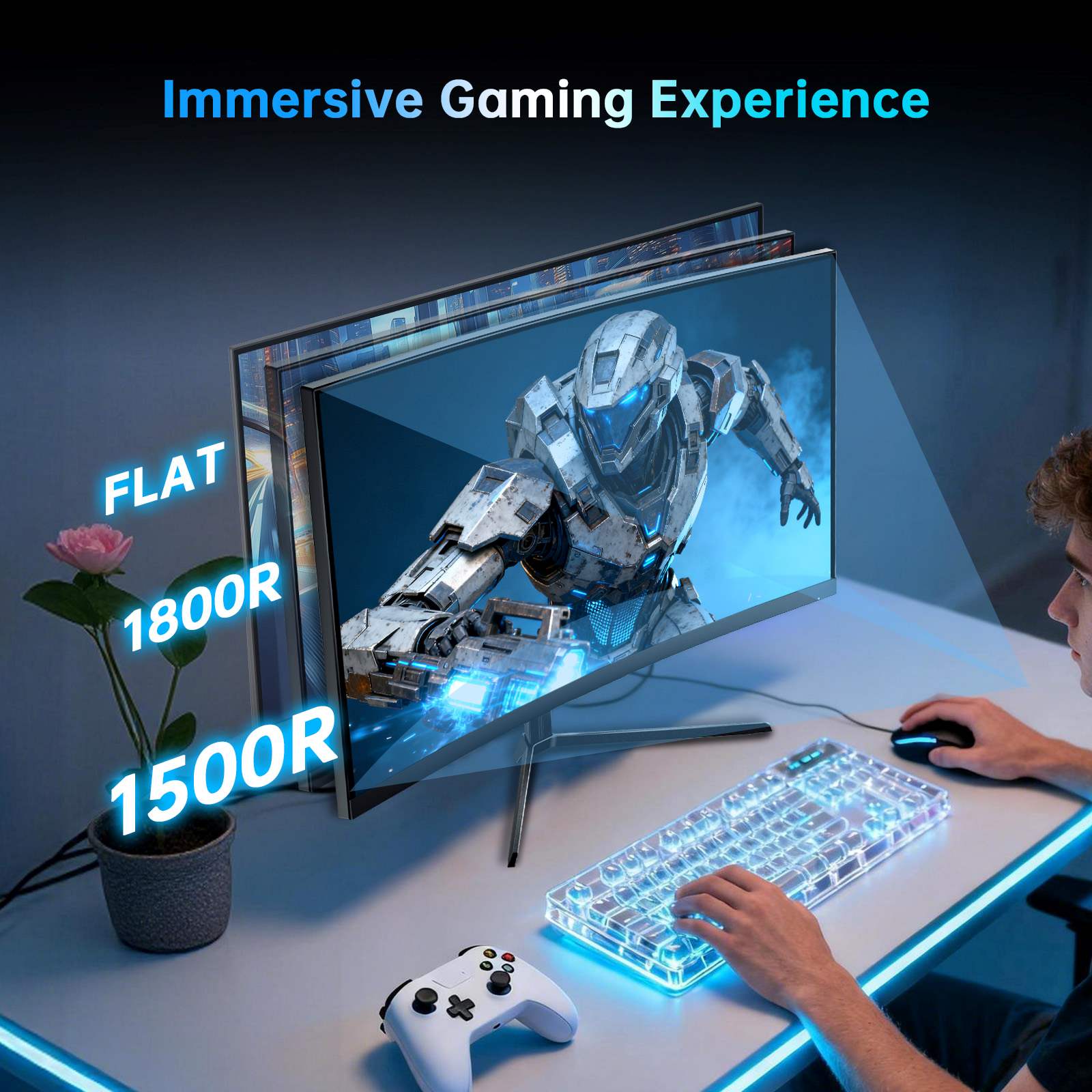 KTC 24-inch curved FHD gaming monitor with thin bezels and black stand, showing 240Hz display specs