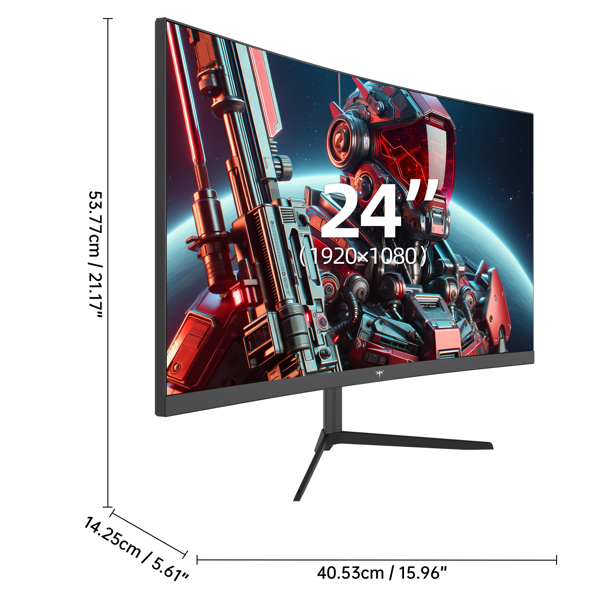 KTC 24 inch curved gaming monitor for esports, showing display of game and size.