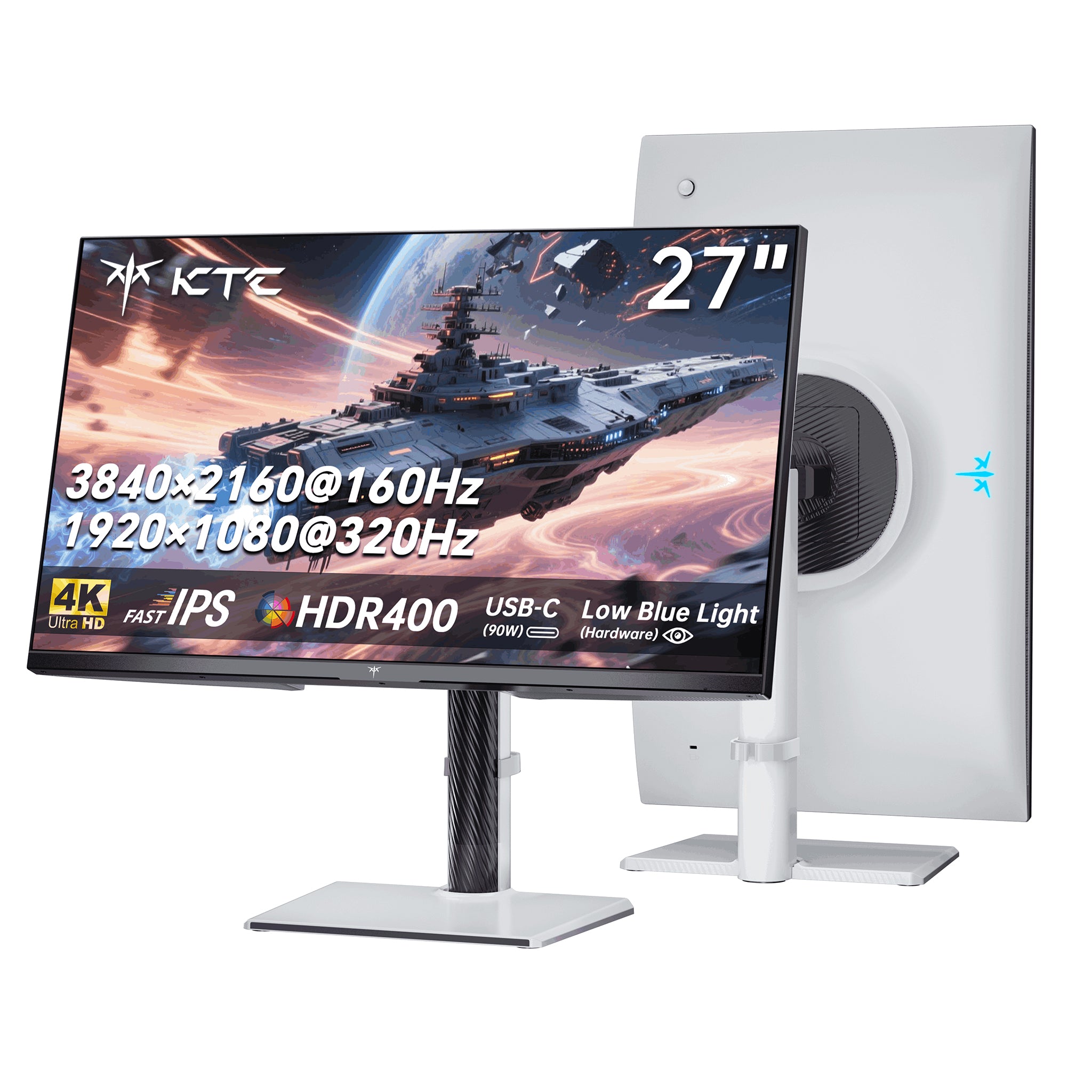 KTC 27-inch 4K 160Hz/320Hz gaming monitor with slim bezels and centered stand