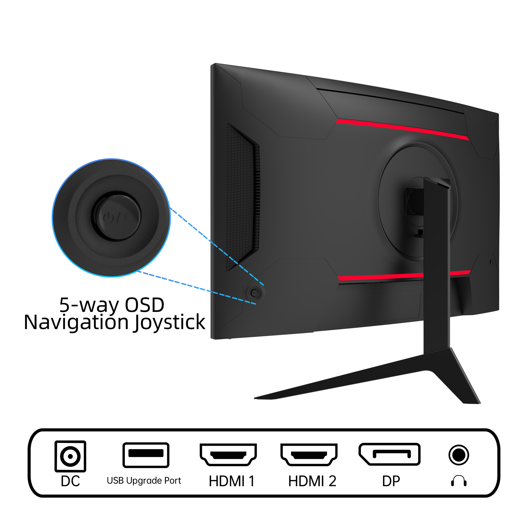 KTC 27-inch Curved Gaming Monitor Back View - Black & Red Design - Esports Monitor