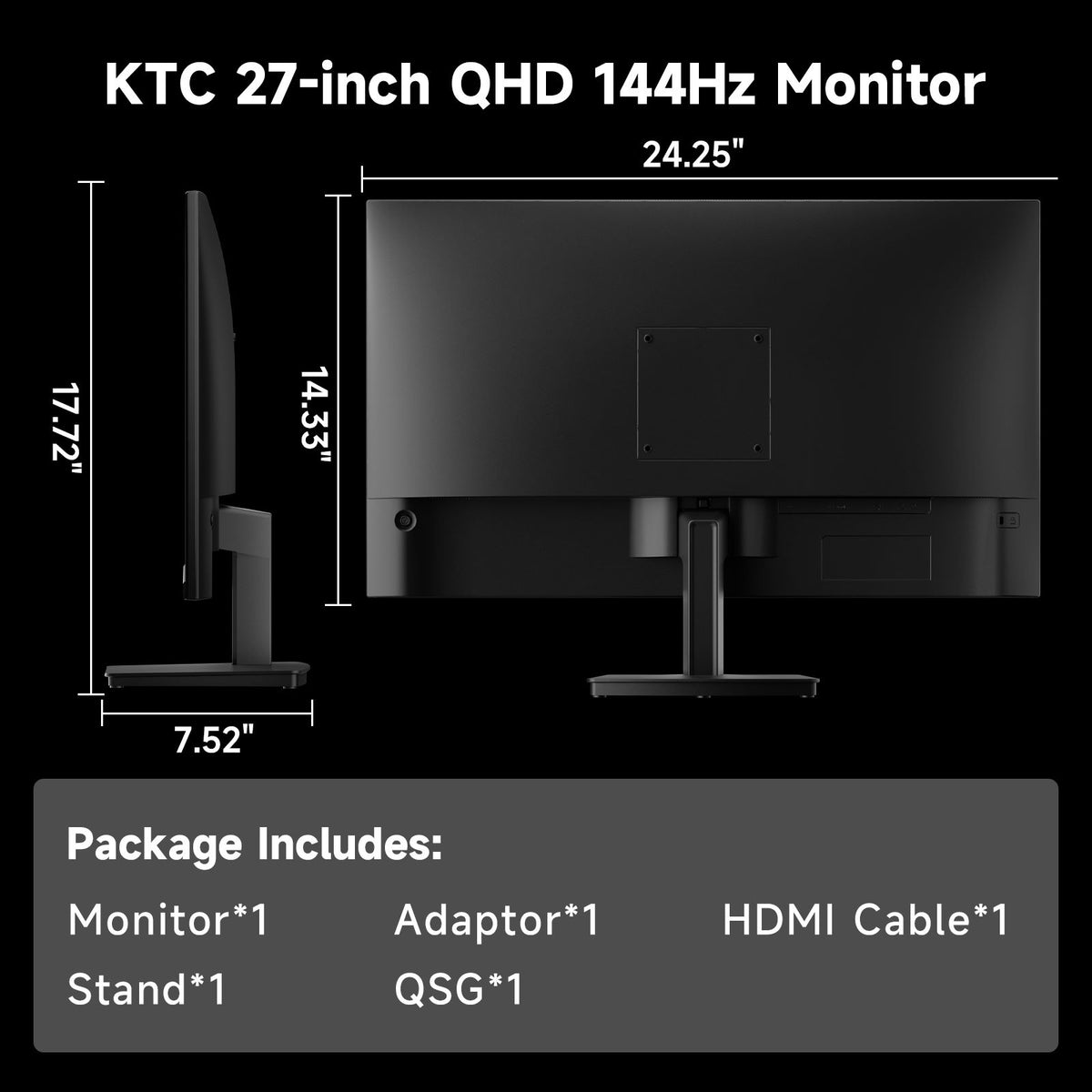 KTC 27" 2K 144Hz HVA High-contrast Gaming Monitor丨H27T27S