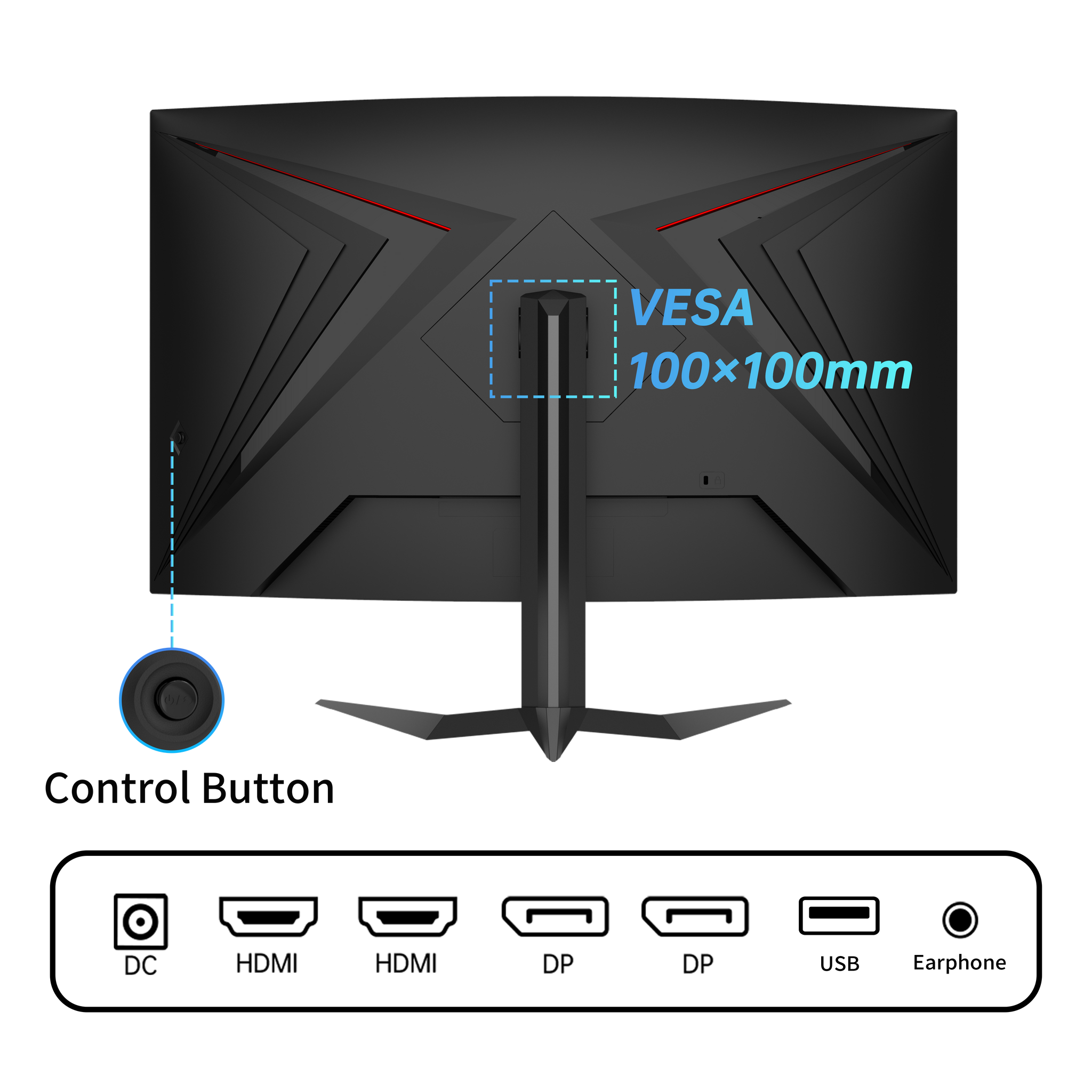 KTC 32 inch gaming monitor rear view, VESA mount and control button, esports display