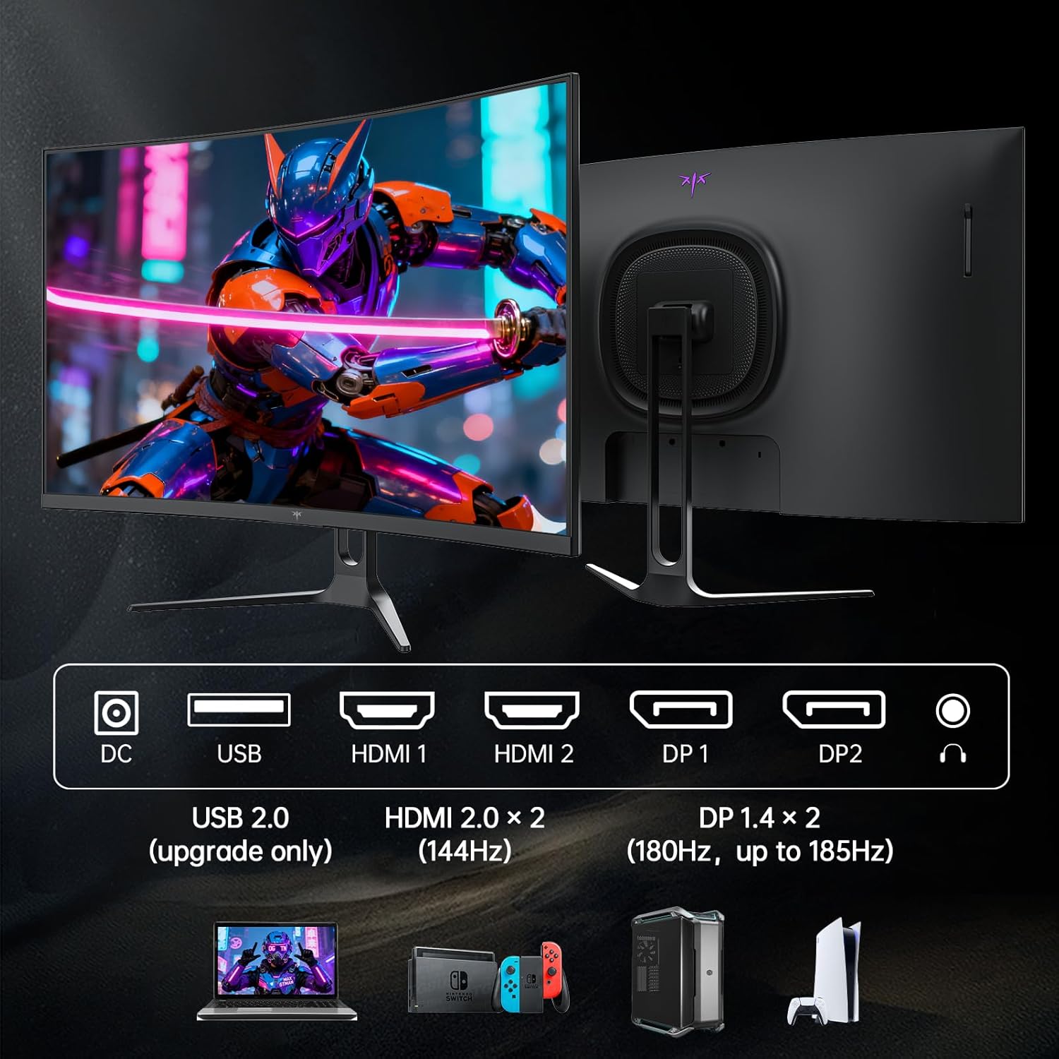KTC 32-inch curved gaming monitor with slim bezel, silver finish, and joystick OSD controls