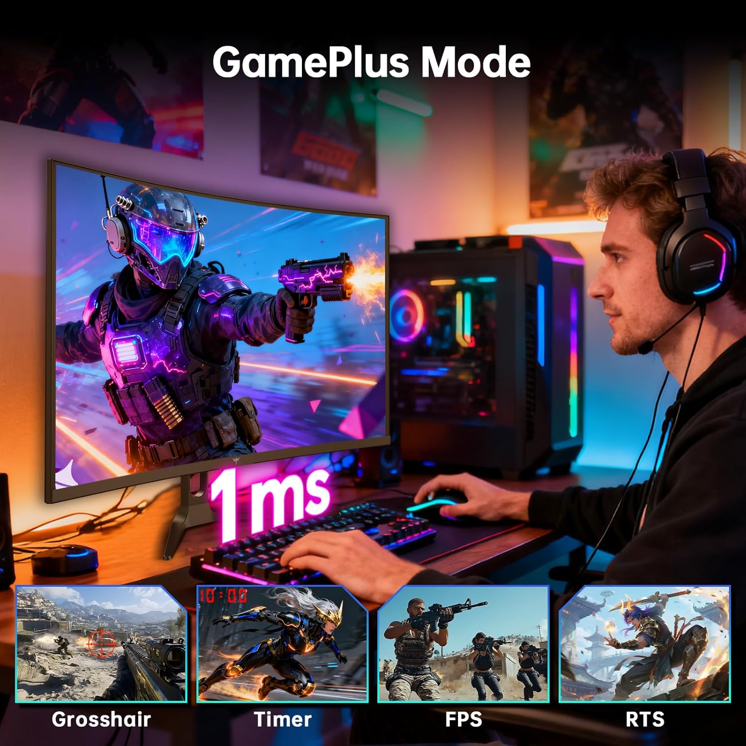 KTC 32-inch curved gaming monitor with 180Hz WQHD display, 1500R curve, silver bezel