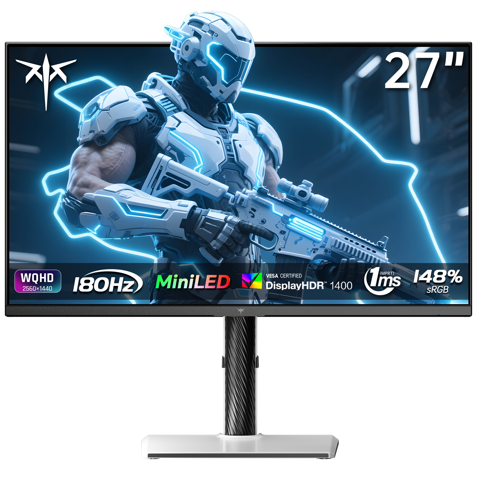 KTC 27-inch Mini LED Gaming Monitor - WQHD, 180Hz, HDR1400 with futuristic warrior design, perfect for immersive gaming