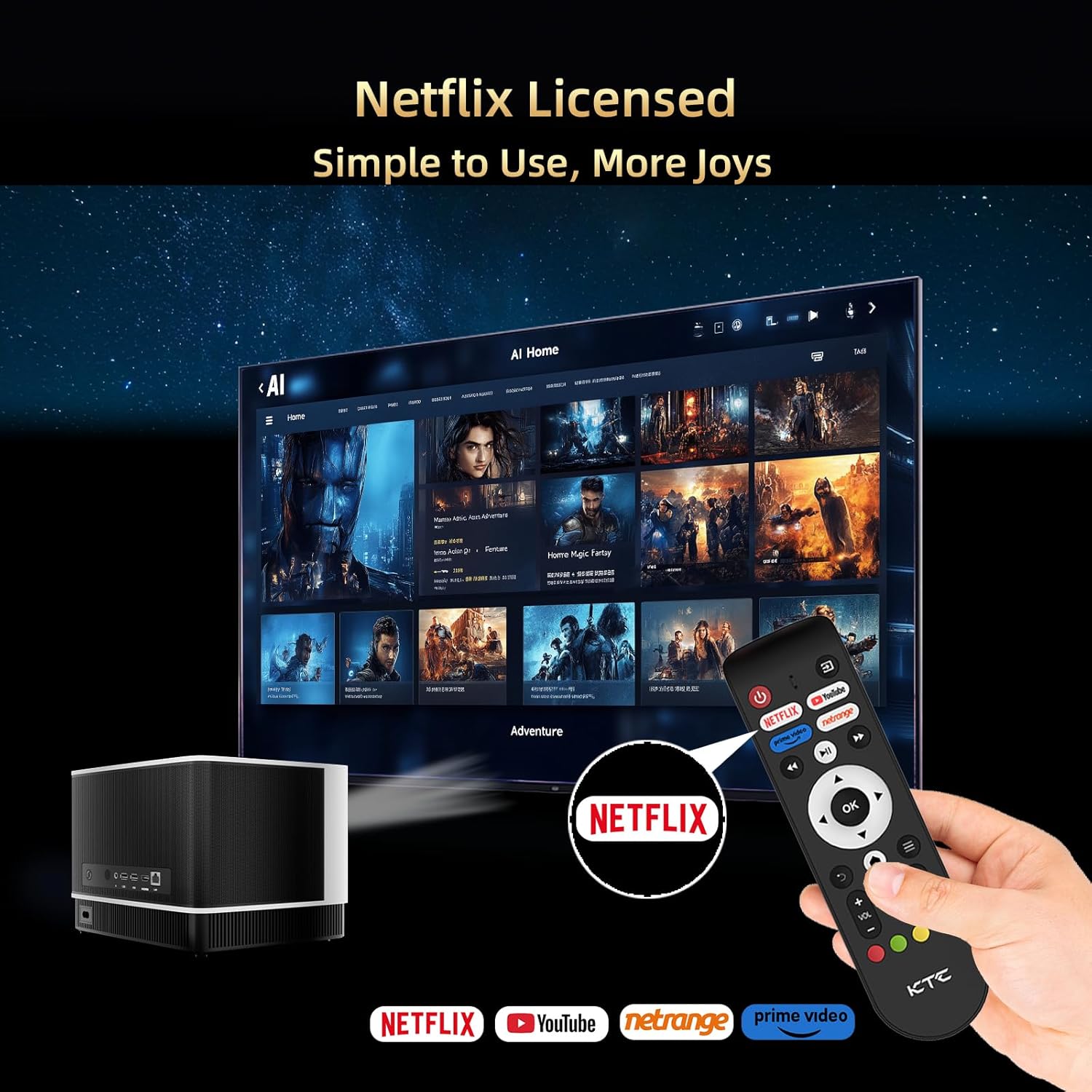 KTC P10 smart projector with Netflix, Dolby Audio, WiFi, HDMI and USB support